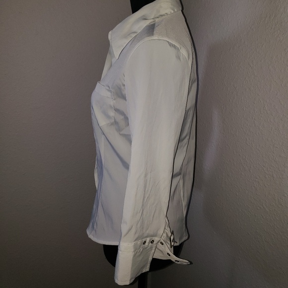 Ladies White Button Down Blouse with Buckles - Picture 7 of 10